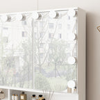 Mobiletto per il trucco con specchio a tre ante, illuminazione certificata, cassettiera con ripiano in vetro