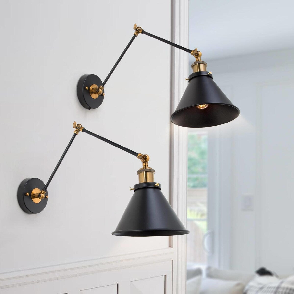 Malryn Set di 2 moderne luci a braccio oscillante regolabili Applique da parete con spina/cablaggio