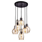 Lampadario a sospensione Mariana Cognac Glass Antique Black and Round Base a 6 luci