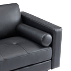 Divano moderno in vera pelle con gambe in legno e cuscino di supporto aggiuntivo
