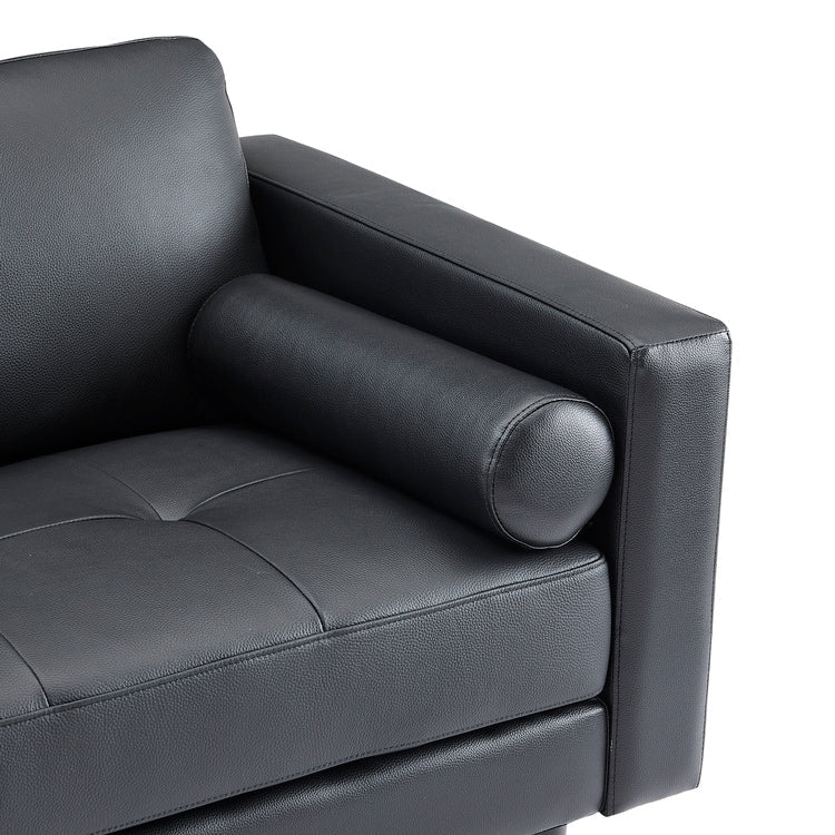 Divano moderno in vera pelle con gambe in legno e cuscino di supporto aggiuntivo