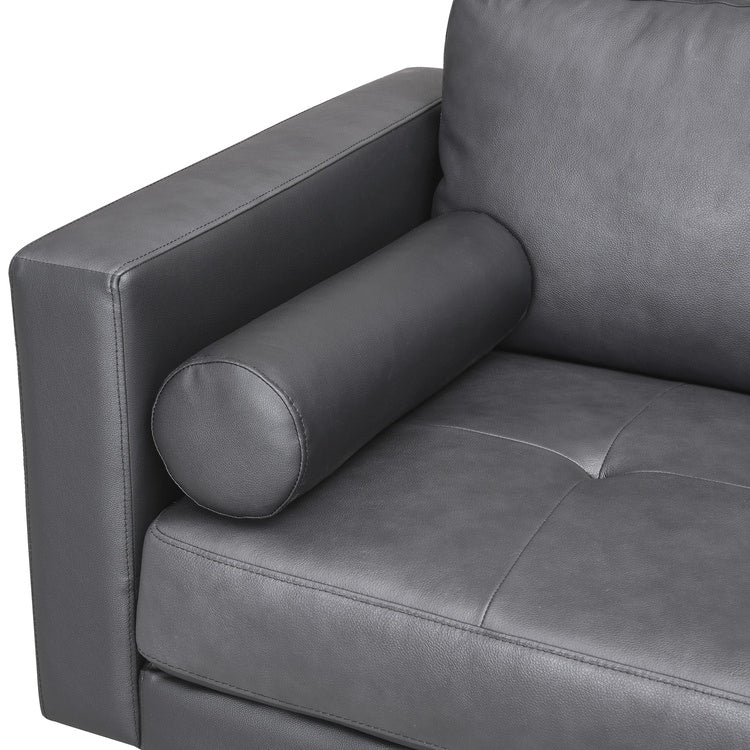 Divano moderno in vera pelle con gambe in legno e cuscino di supporto aggiuntivo