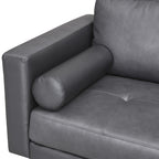 Divano moderno in vera pelle con gambe in legno e cuscino di supporto aggiuntivo