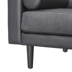 Divano moderno in vera pelle con gambe in legno e cuscino di supporto aggiuntivo