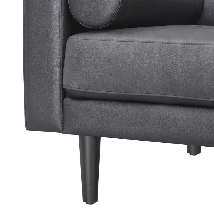 Divano moderno in vera pelle con gambe in legno e cuscino di supporto aggiuntivo