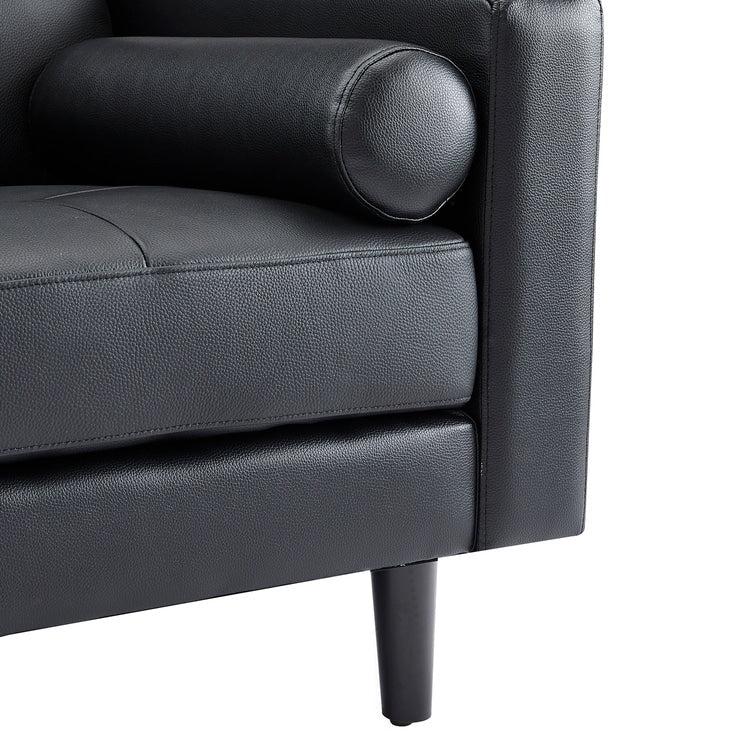 Divano moderno in vera pelle con gambe in legno e cuscino di supporto aggiuntivo
