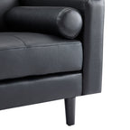 Divano moderno in vera pelle con gambe in legno e cuscino di supporto aggiuntivo