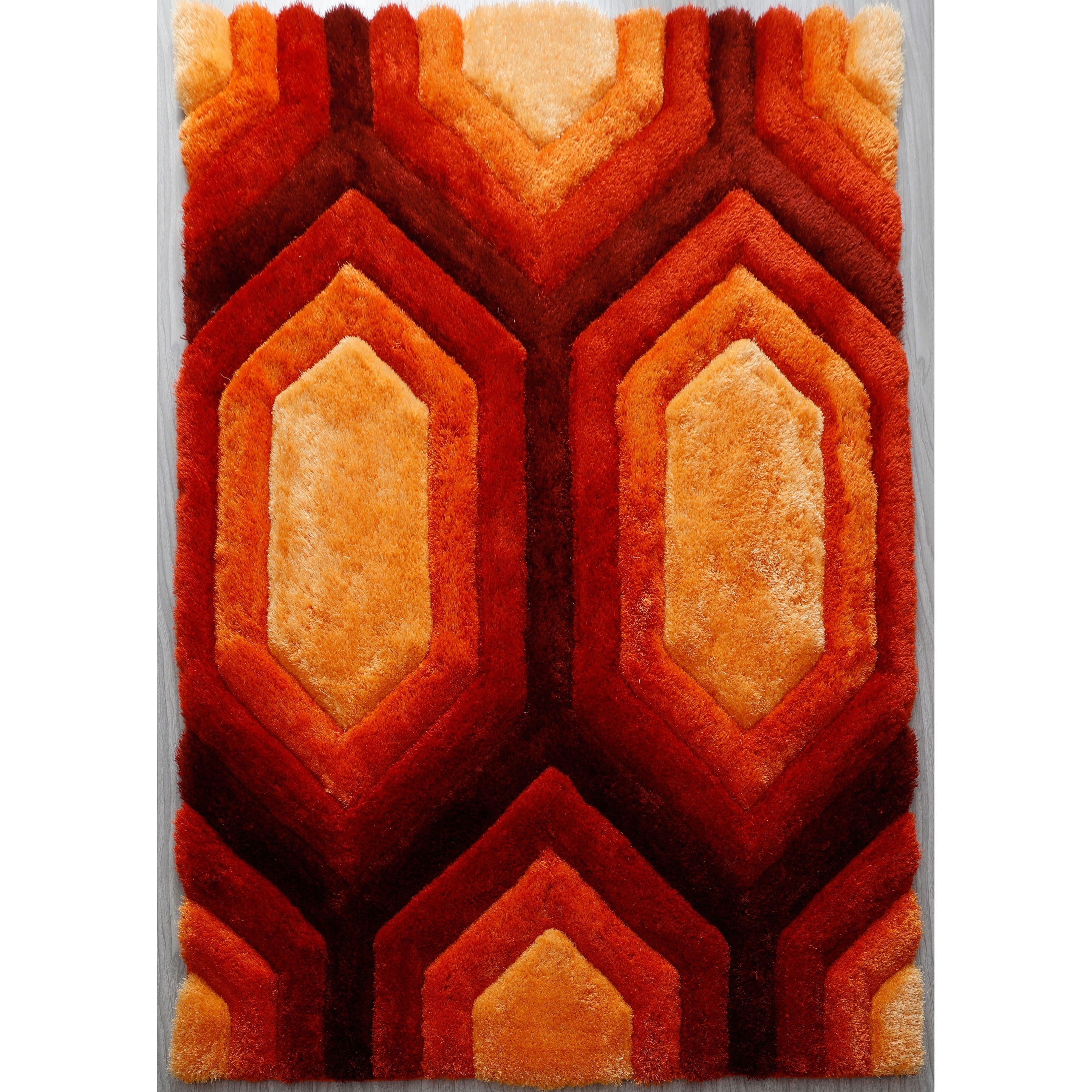 Tappeto dal design contemporaneo Mateos Shag rosso/arancione
