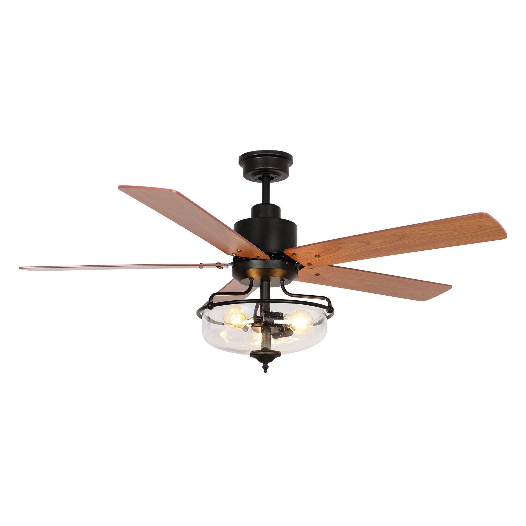 Ventilatore da soffitto reversibile in legno da 52 pollici con 5 pale e 3 luci e telecomando