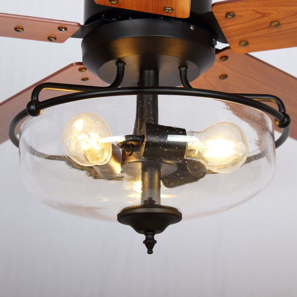 Ventilatore da soffitto reversibile in legno da 52 pollici con 5 pale e 3 luci e telecomando