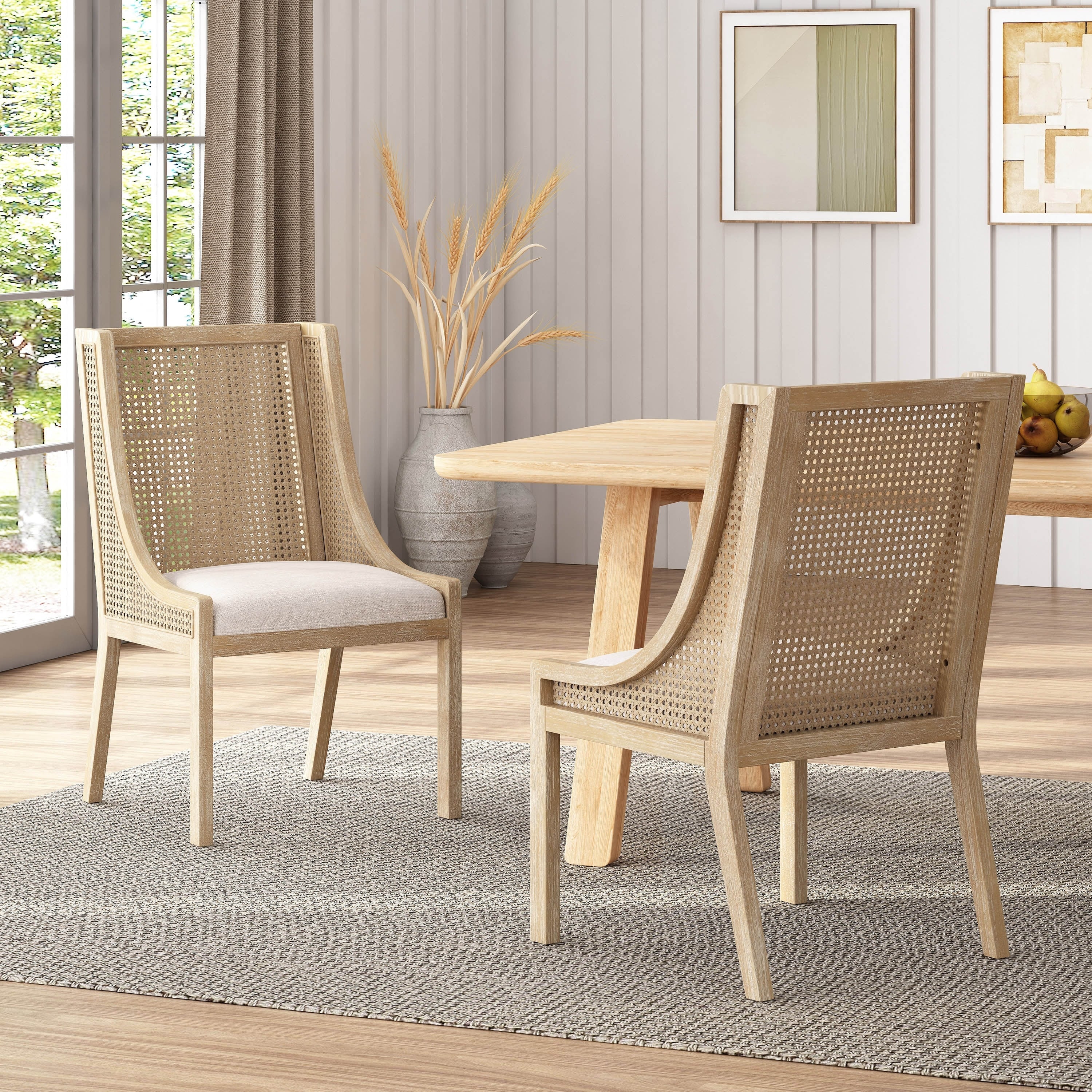 Sedie da pranzo imbottite in canna e legno Maurers (set di 2) di Christopher Knight Home