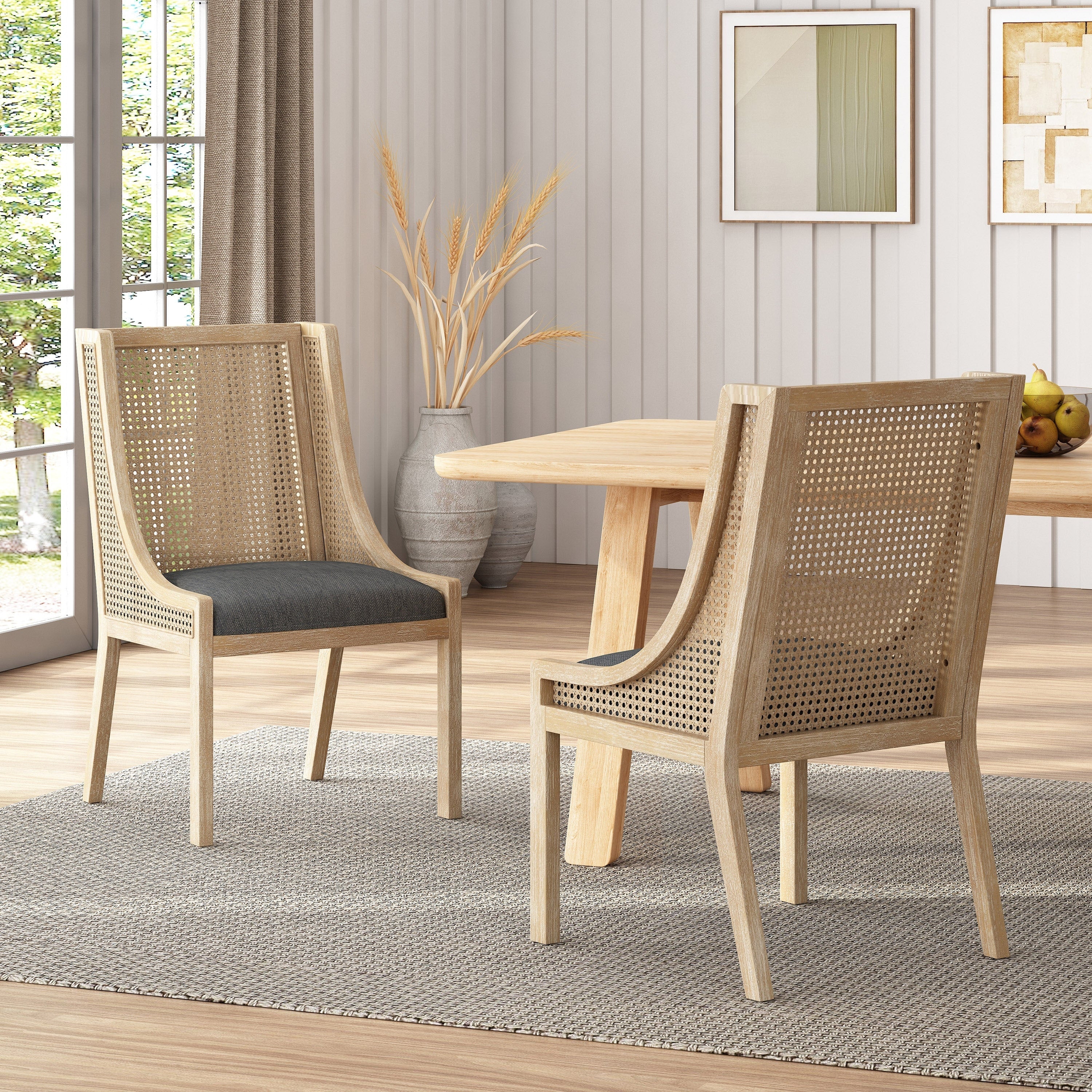 Sedie da pranzo imbottite in canna e legno Maurers (set di 2) di Christopher Knight Home