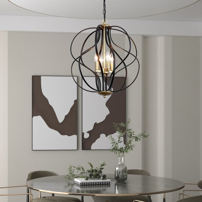 Maxax 4 - Lampadario geometrico unico con dettagli in ferro battuto - 17,7*17,3*17,3