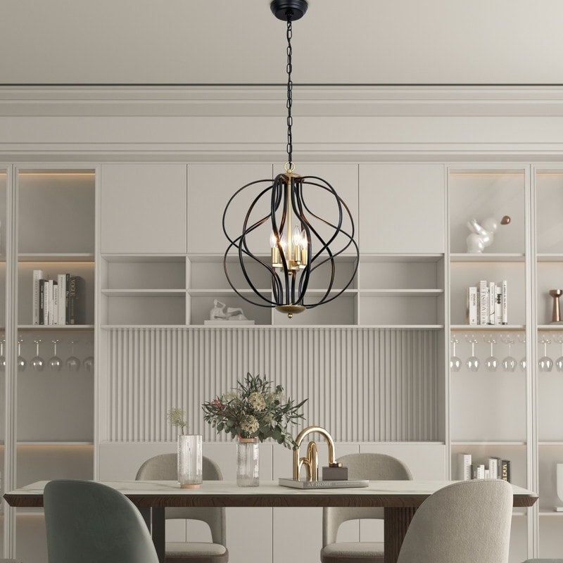 Maxax 4 - Lampadario geometrico unico con dettagli in ferro battuto - 17,7*17,3*17,3