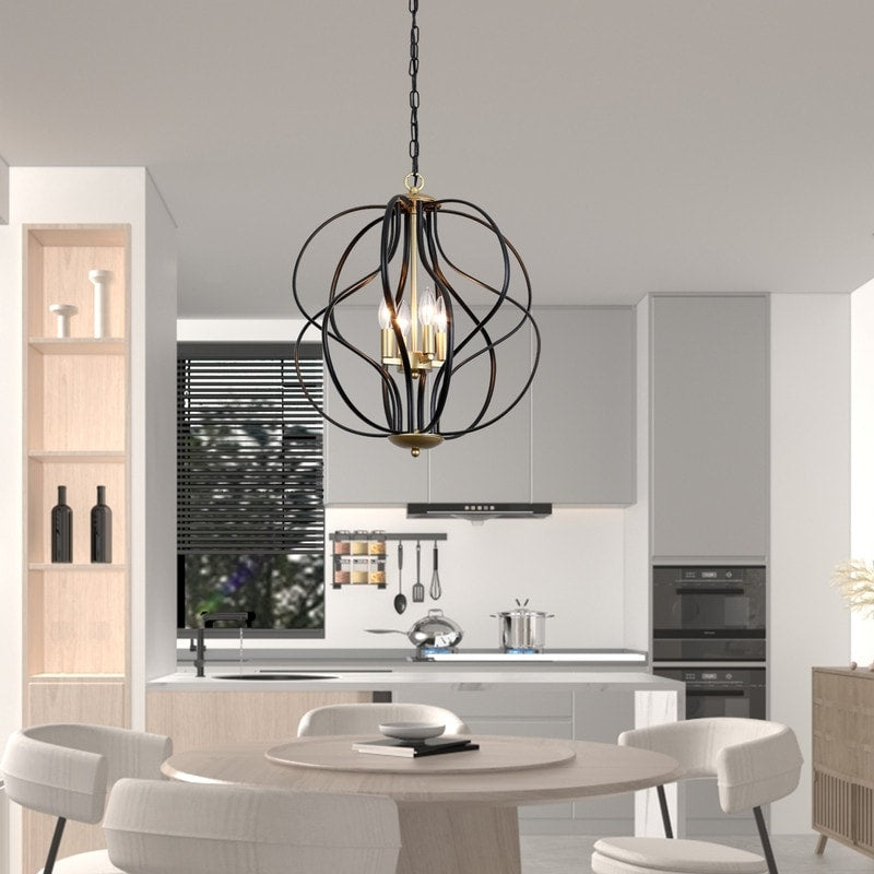 Maxax 4 - Lampadario geometrico unico con dettagli in ferro battuto - 17,7*17,3*17,3