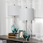 Lampade da tavolo USB in vetro (set da 2) Lampada da comodino moderna