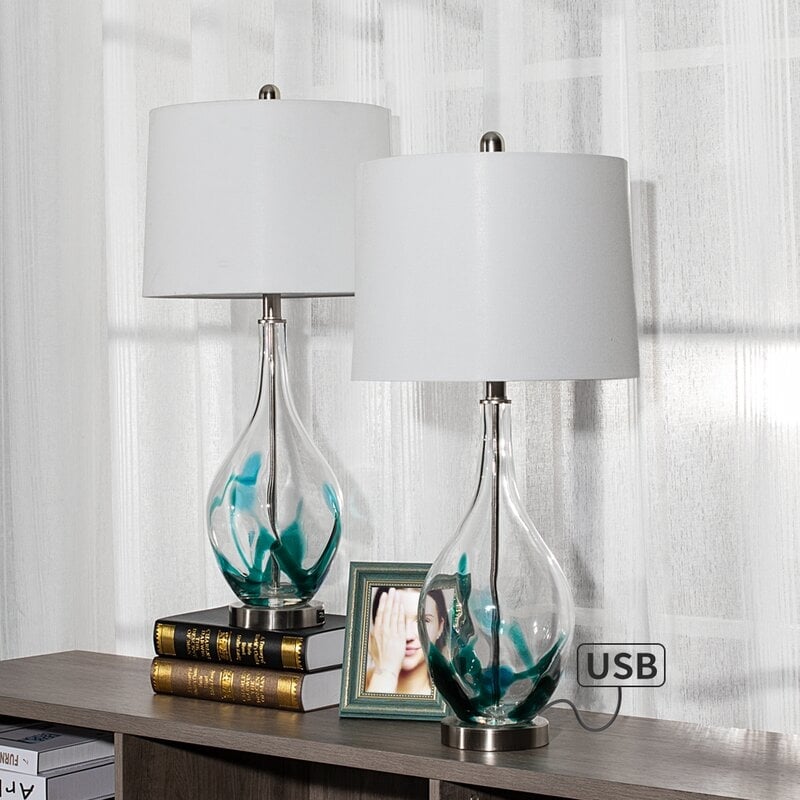 Lampade da tavolo USB in vetro (set da 2) Lampada da comodino moderna