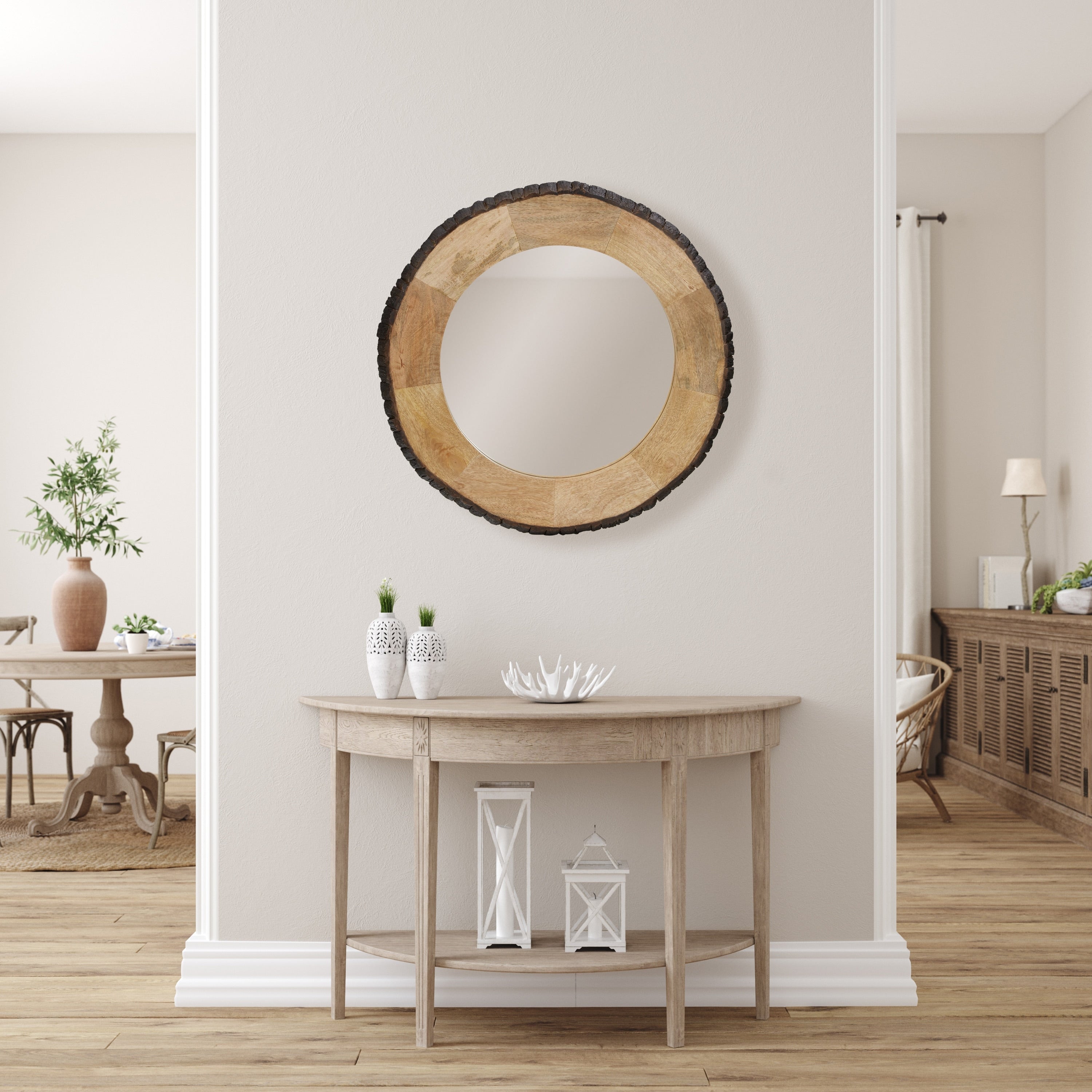 Specchio da parete rotondo in legno con bordo vivo Meredith di River of Goods - 30,5 x 1 x 30,5