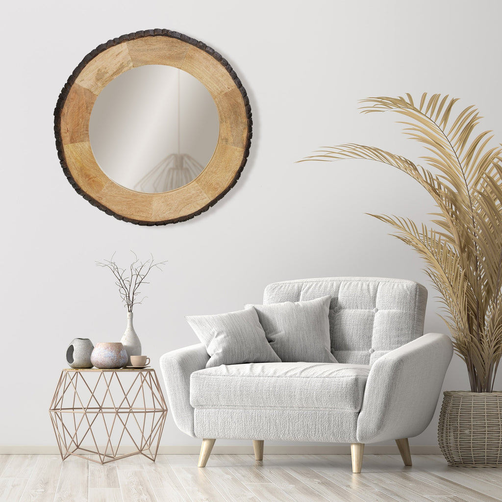 Specchio da parete rotondo in legno con bordo vivo Meredith di River of Goods - 30,5 x 1 x 30,5