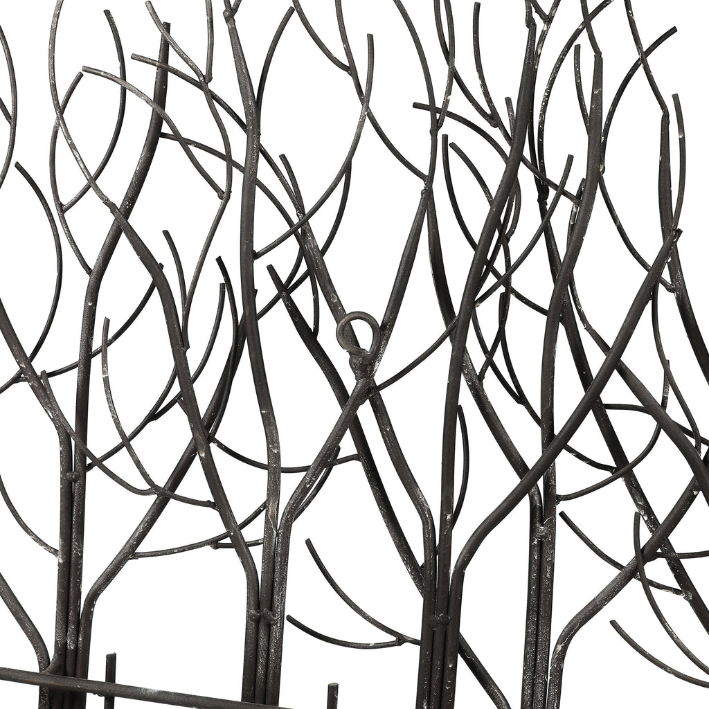 Decorazione da parete in metallo nero con campo di alberi