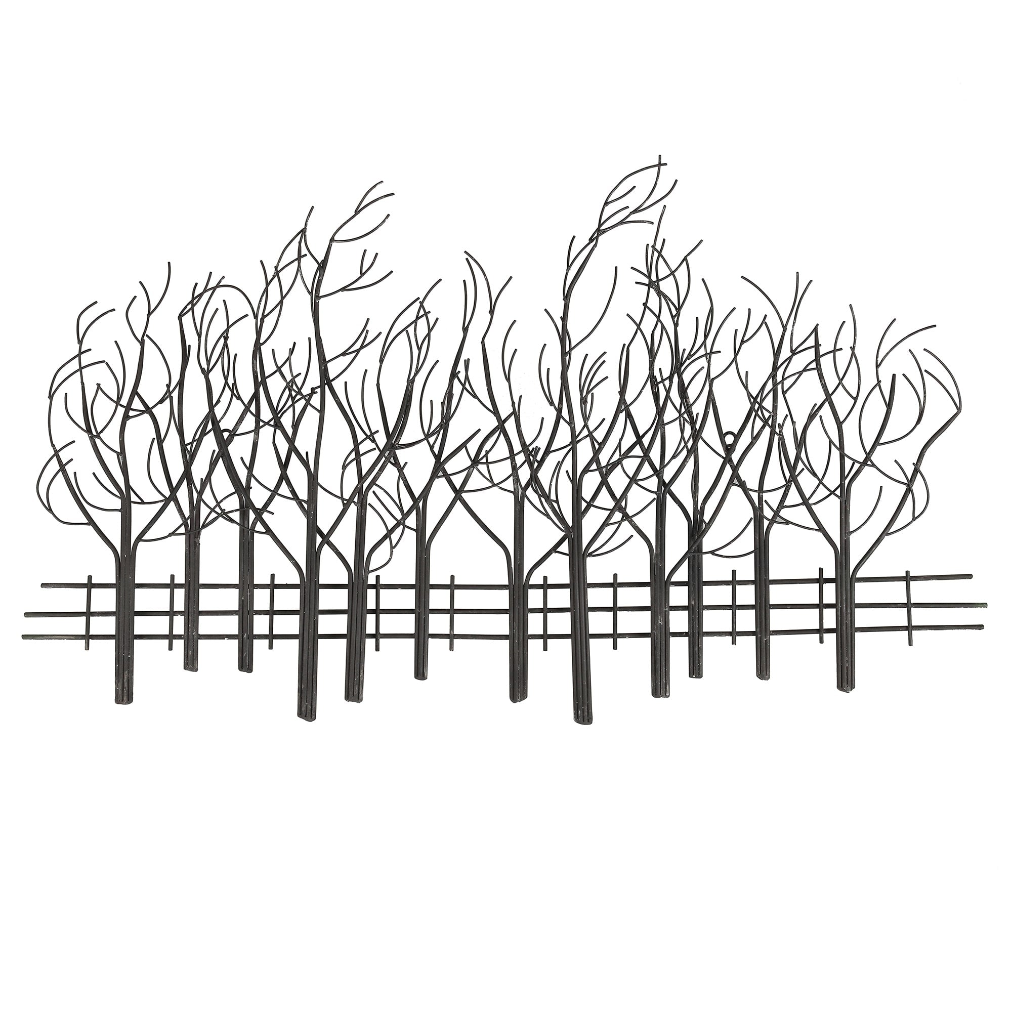 Decorazione da parete in metallo nero con campo di alberi