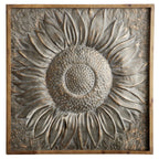 Decorazione da parete in metallo con motivo floreale a girasole e dettagli in rilievo - Grigio - Roche River Decor