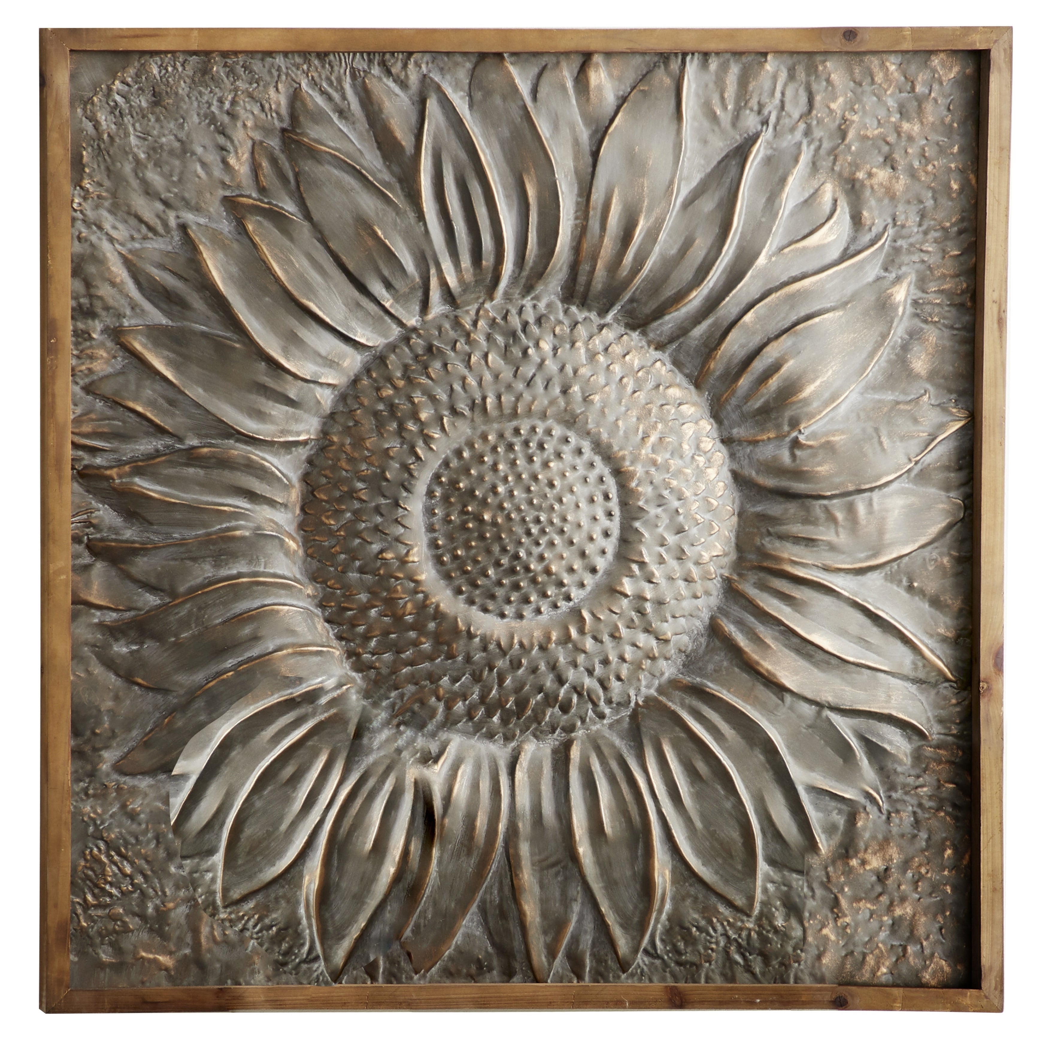 Decorazione da parete in metallo con motivo floreale a girasole e dettagli in rilievo - Grigio - Roche River Decor