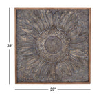 Decorazione da parete in metallo con motivo floreale a girasole e dettagli in rilievo - Grigio - Roche River Decor