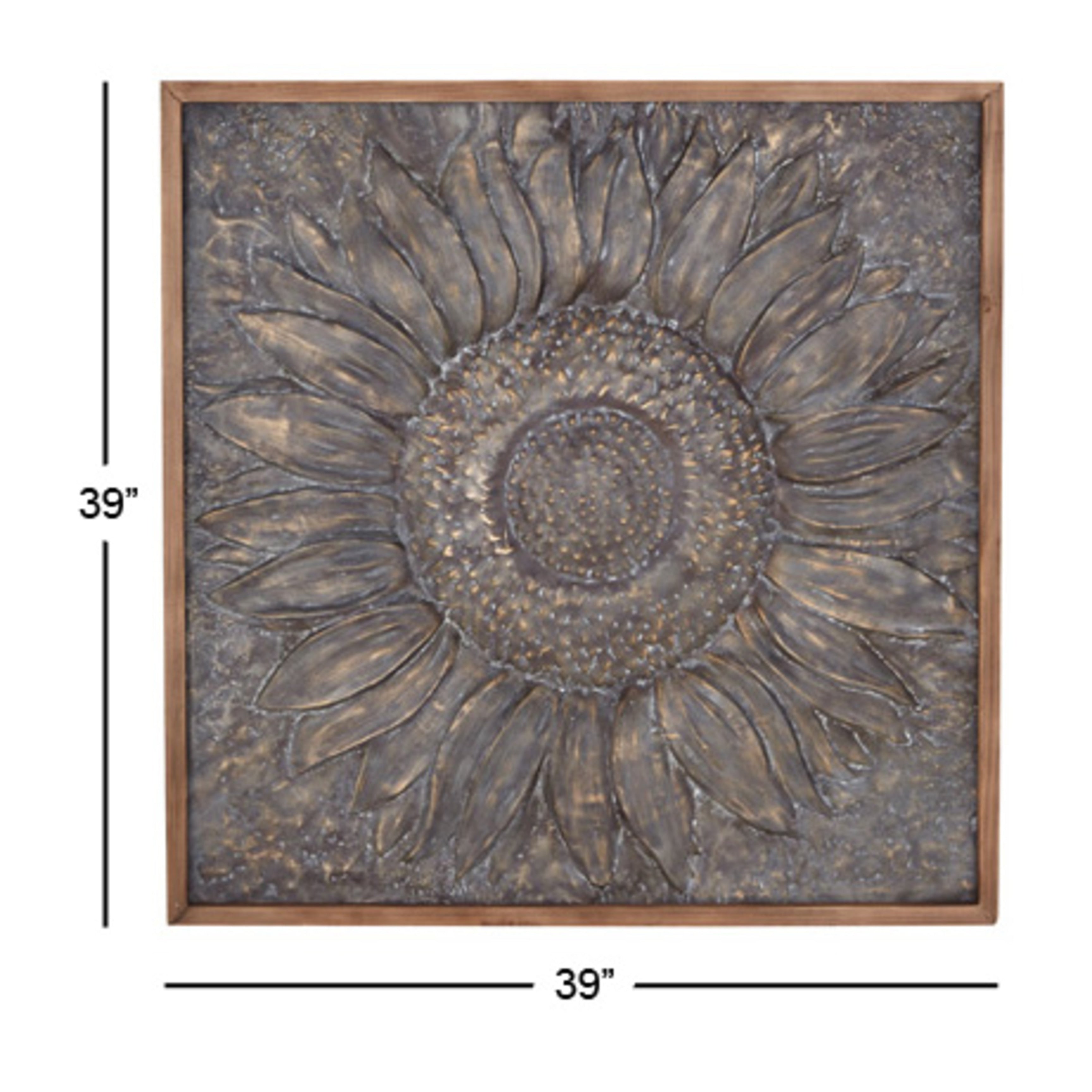 Decorazione da parete in metallo con motivo floreale a girasole e dettagli in rilievo - Grigio - Roche River Decor