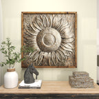 Decorazione da parete in metallo con motivo floreale a girasole e dettagli in rilievo - Grigio - Roche River Decor