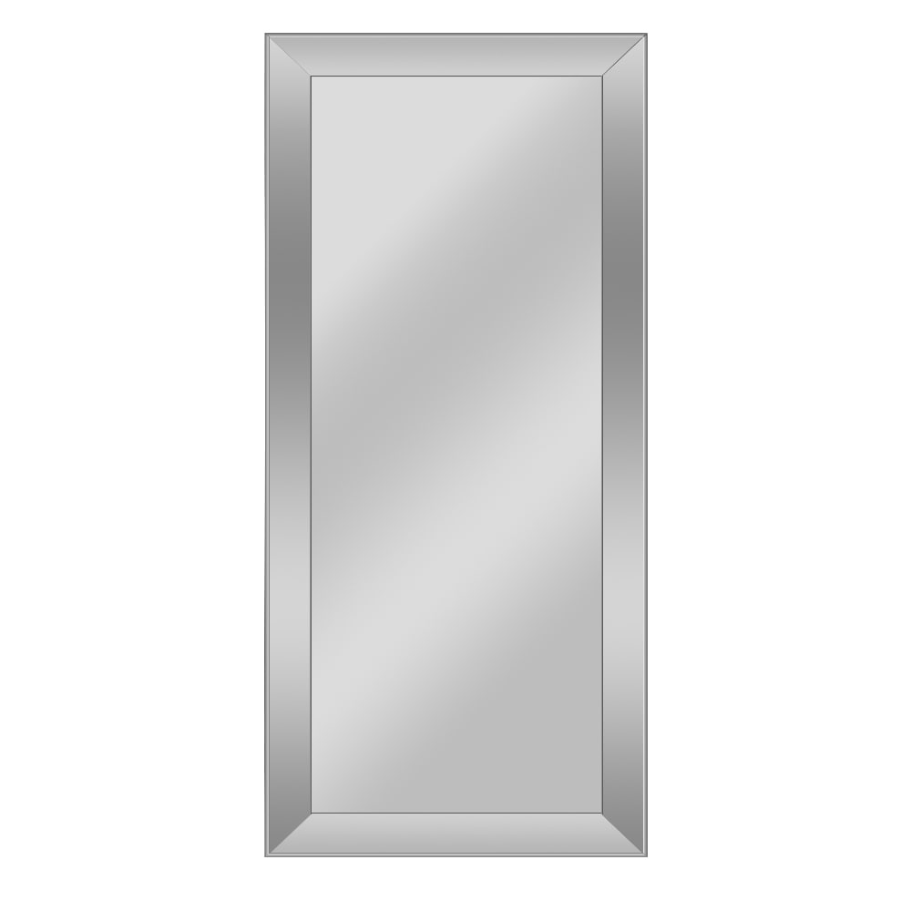 Specchio da parete a figura intera in argento riflettente smussato ed elegante, metallizzato