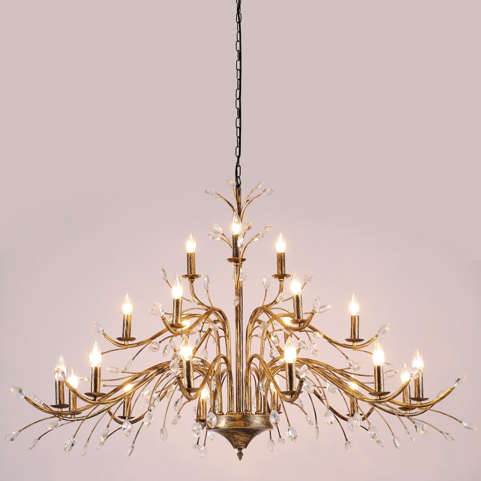 Lampadario di cristallo in stile candela con ramo di albero in stile retrò da fattoria