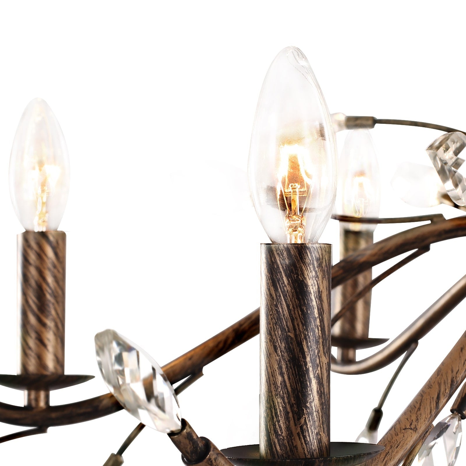Lampadario di cristallo in stile candela con ramo di albero in stile retrò da fattoria