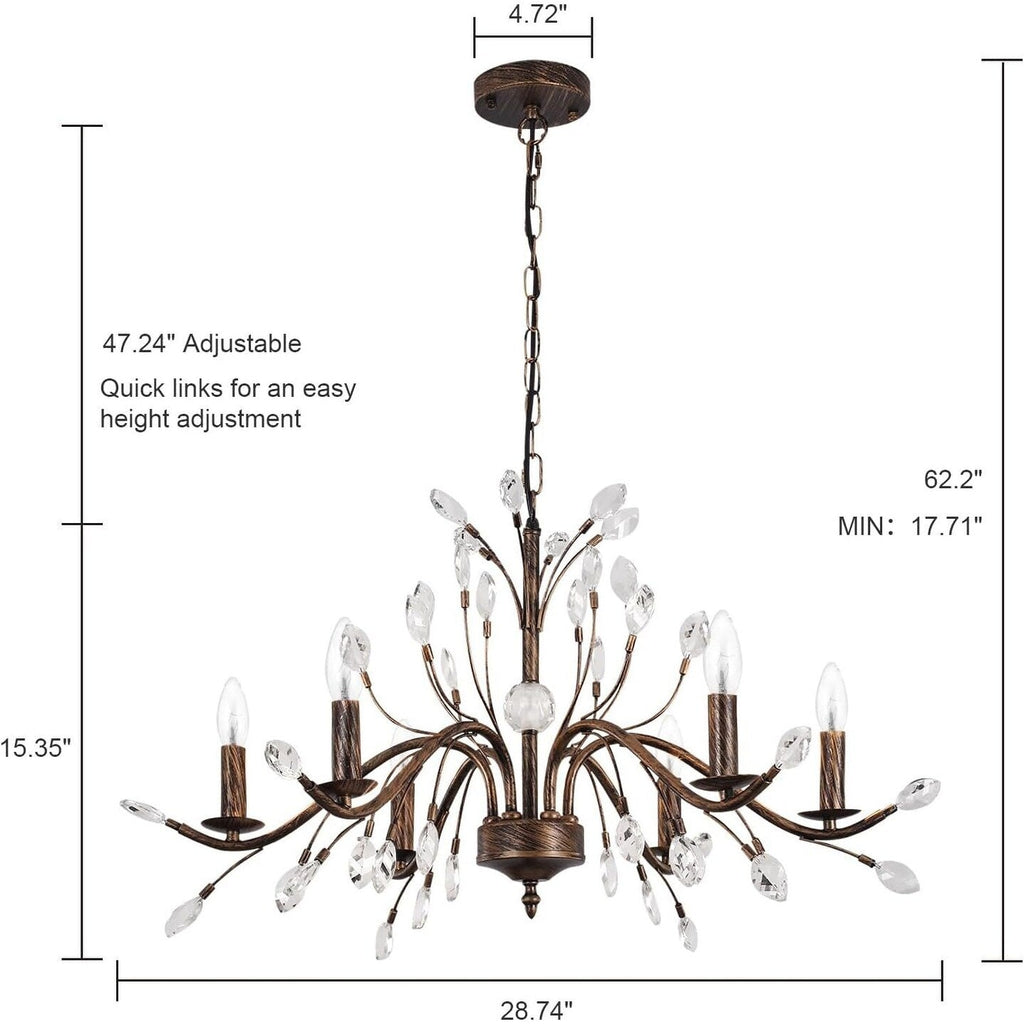 Lampadario di cristallo in stile candela con ramo di albero in stile retrò da fattoria