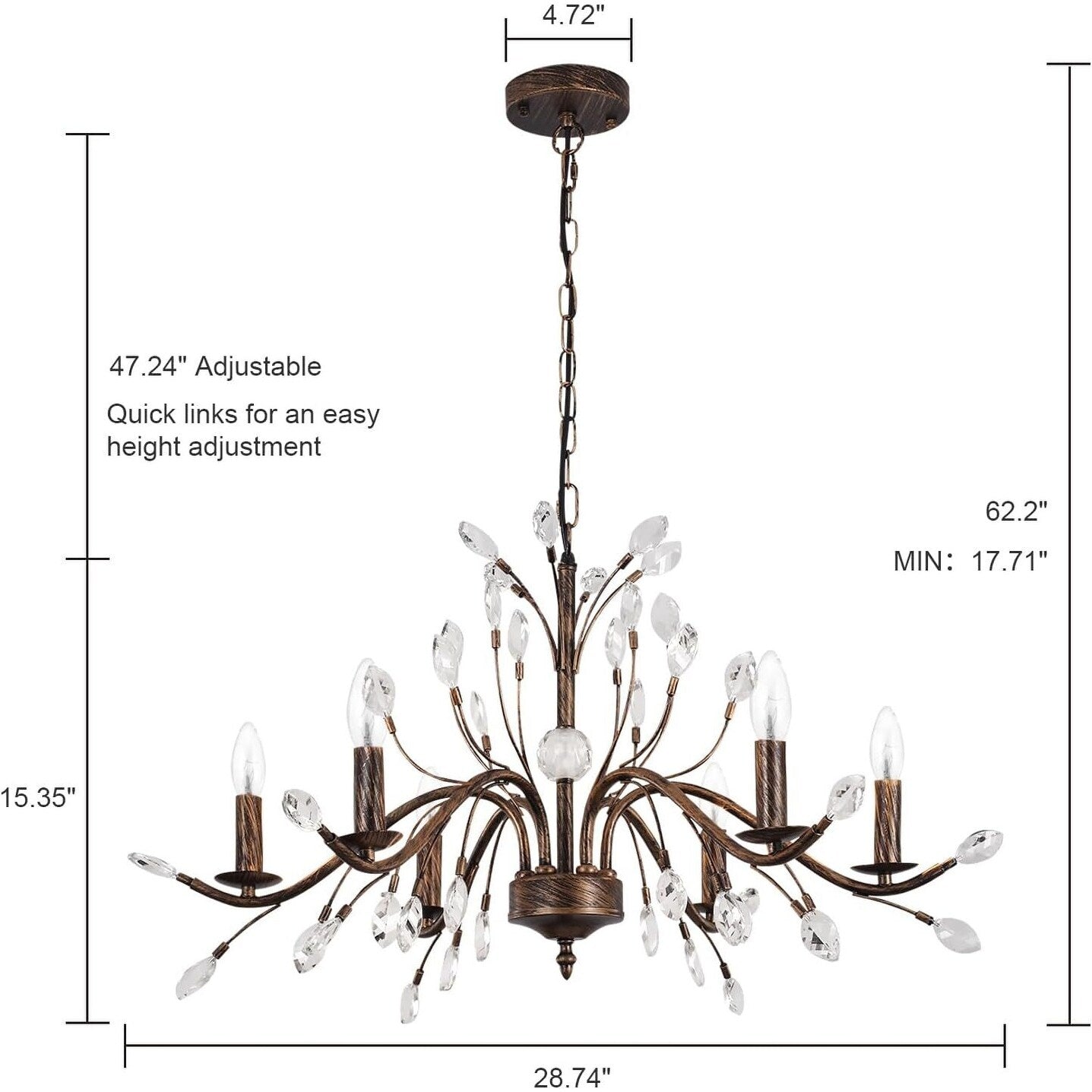 Lampadario di cristallo in stile candela con ramo di albero in stile retrò da fattoria