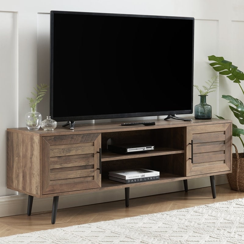 Mobile TV moderno di metà secolo per TV fino a 70 pollici, console multimediale per l'intrattenimento - 20,5'' A x 59'' L x 15,5'' P