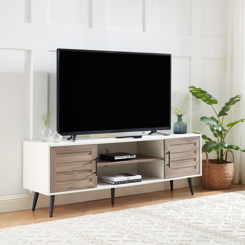Mobile TV moderno di metà secolo per TV fino a 70 pollici, console multimediale per l'intrattenimento - 20,5'' A x 59'' L x 15,5'' P