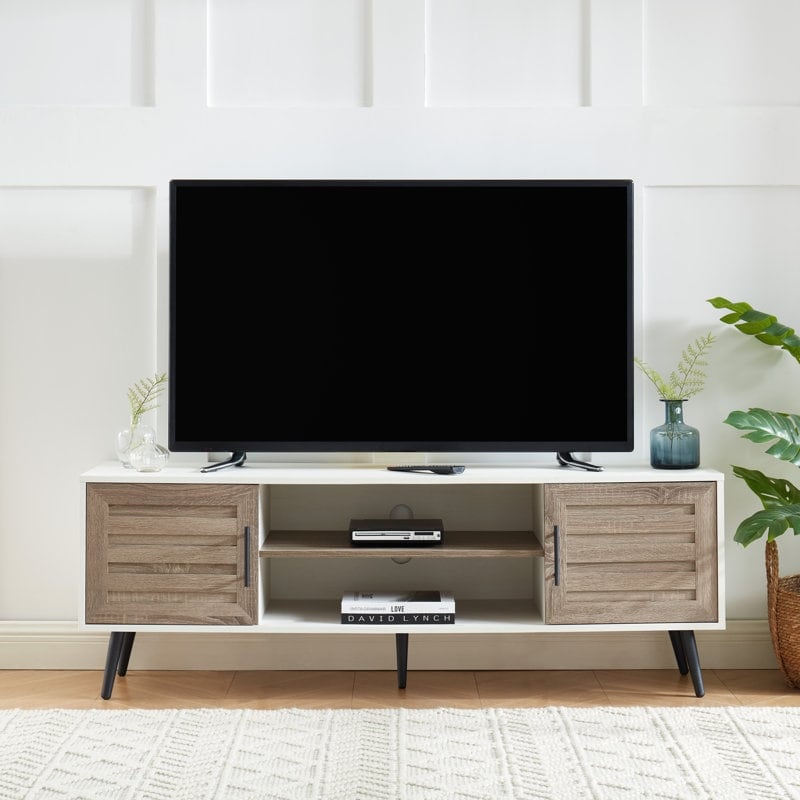 Mobile TV moderno di metà secolo per TV fino a 70 pollici, console multimediale per l'intrattenimento - 20,5'' A x 59'' L x 15,5'' P