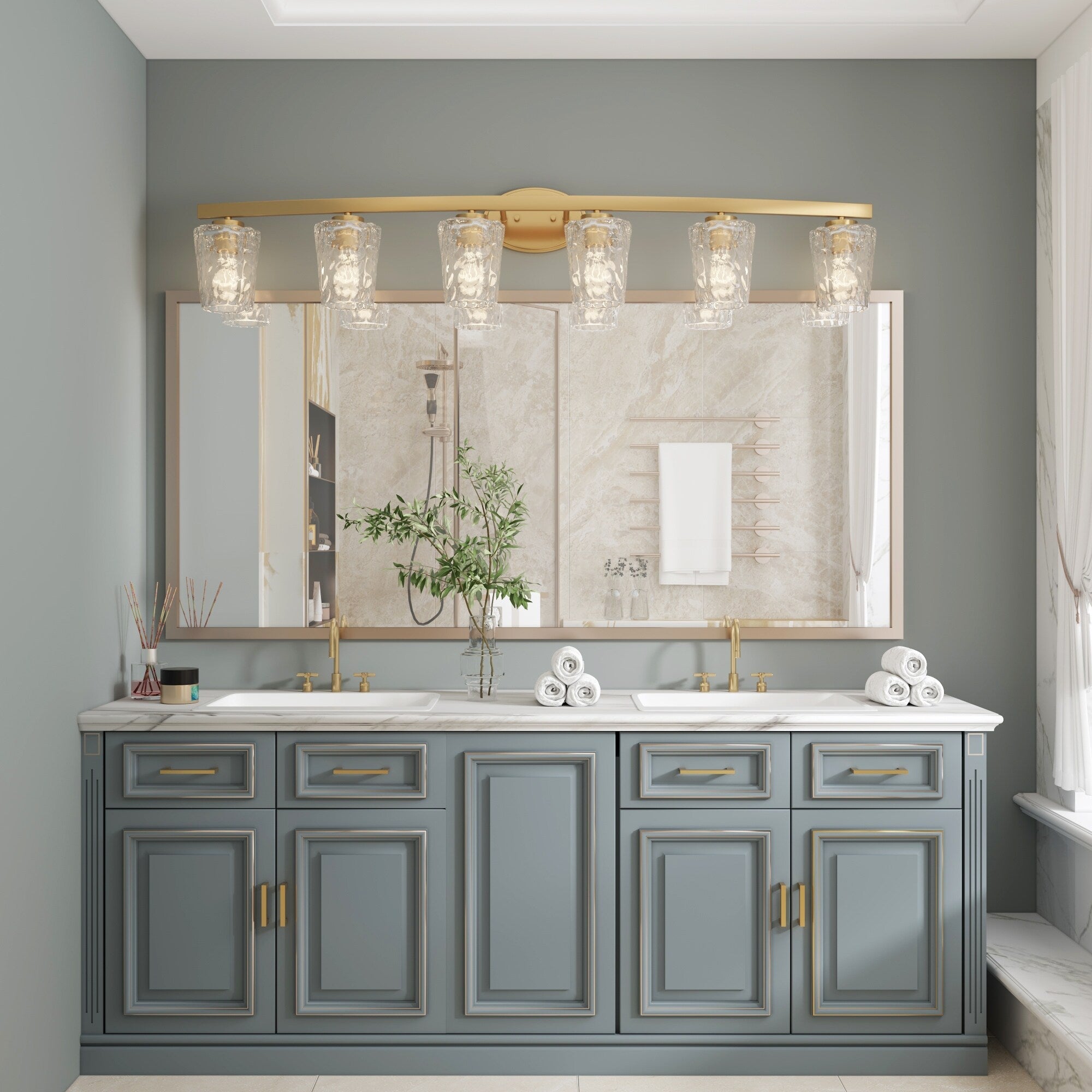 Lampada da bagno a LED dimmerabile a 6 luci in stile moderno di metà secolo con vetro artistico - 51 pollici