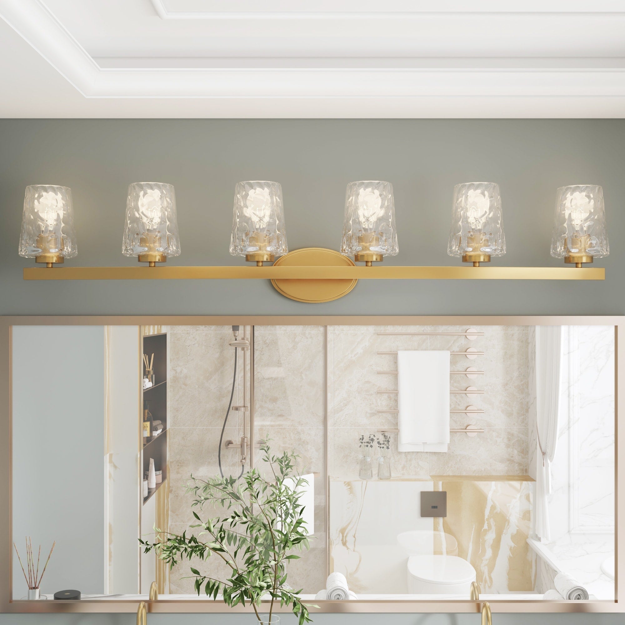 Lampada da bagno a LED dimmerabile a 6 luci in stile moderno di metà secolo con vetro artistico - 51 pollici