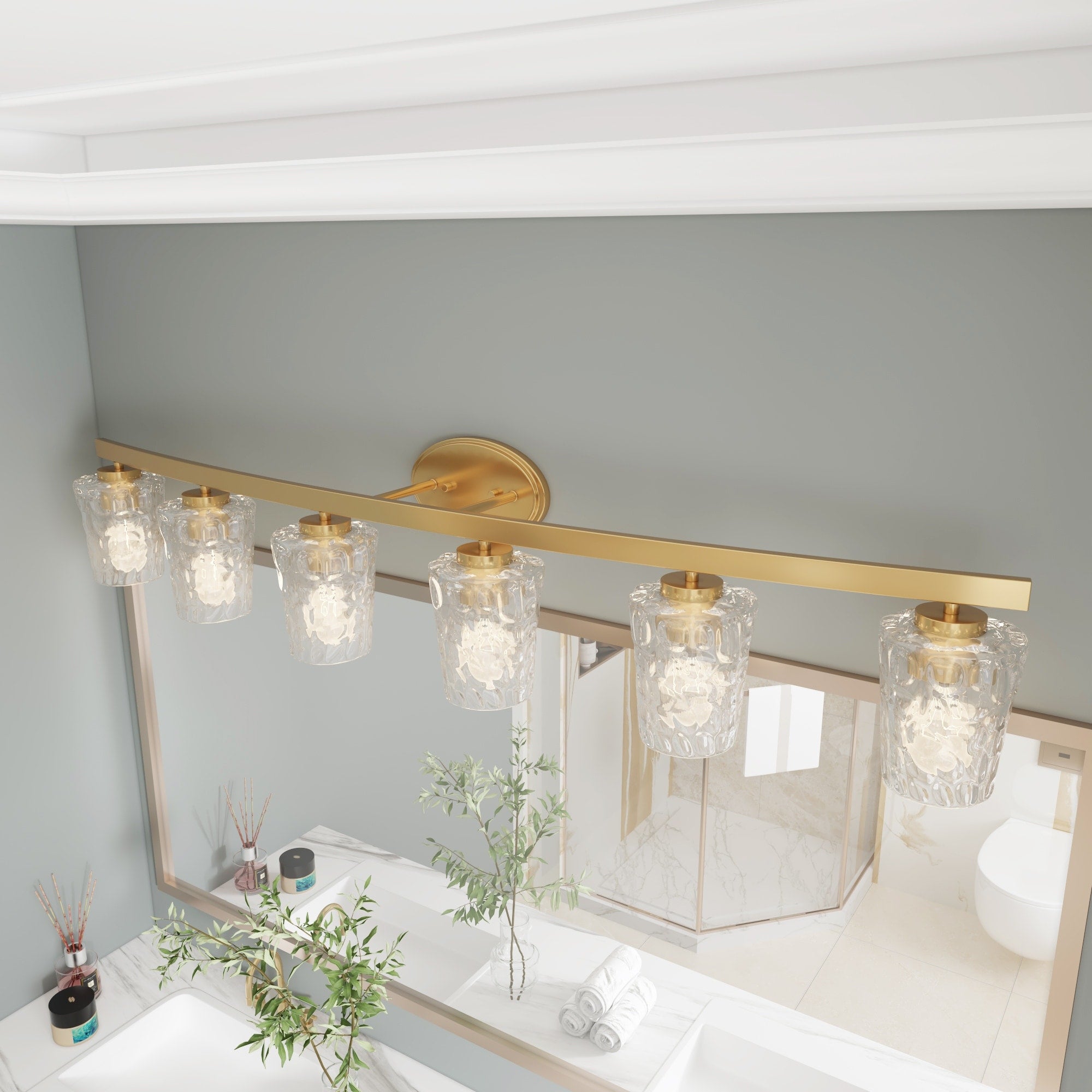 Lampada da bagno a LED dimmerabile a 6 luci in stile moderno di metà secolo con vetro artistico - 51 pollici