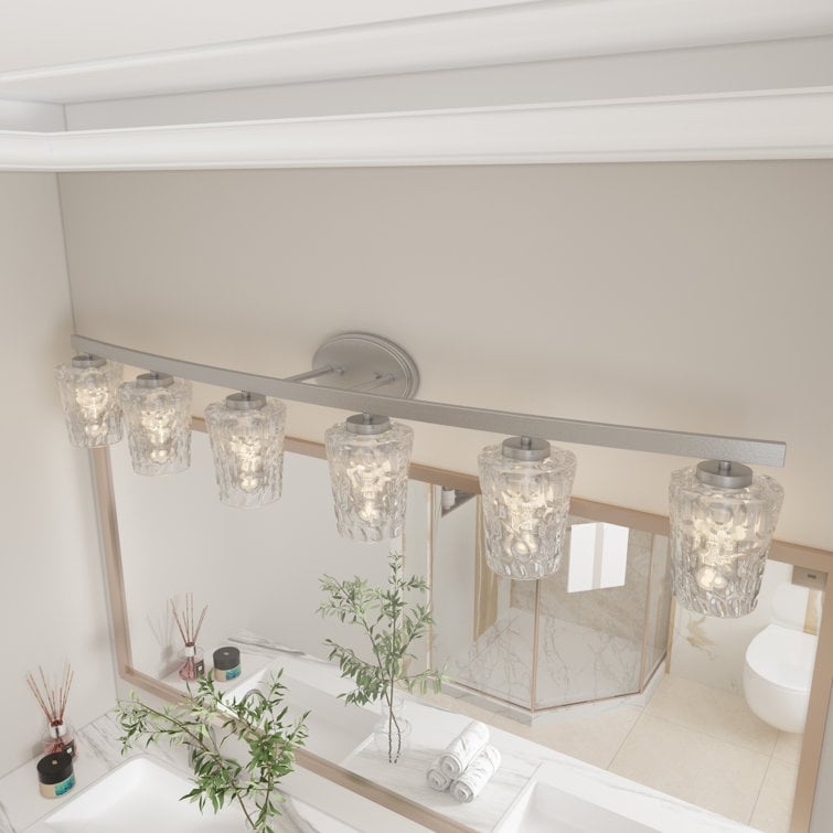 Lampada da bagno a LED dimmerabile a 6 luci in stile moderno di metà secolo con vetro artistico - 51 pollici