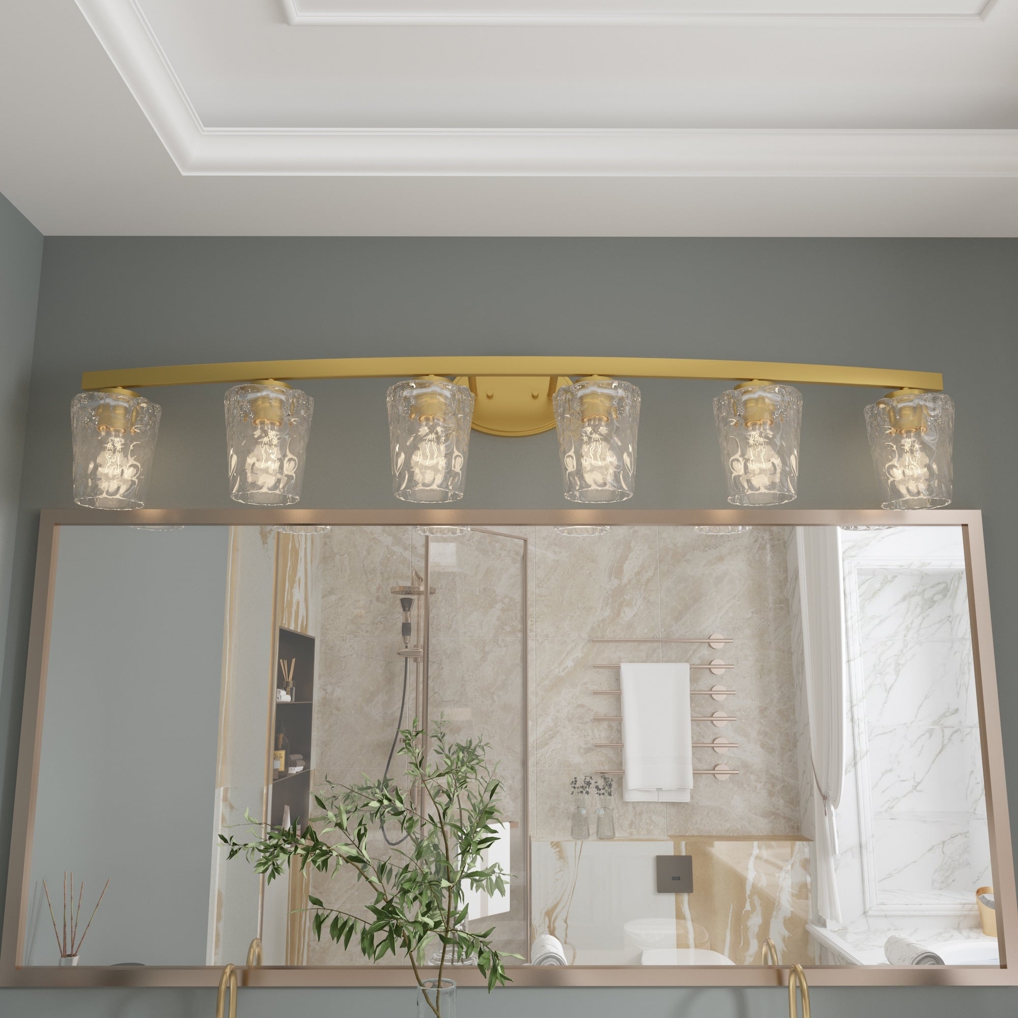 Lampada da bagno a LED dimmerabile a 6 luci in stile moderno di metà secolo con vetro artistico - 51 pollici