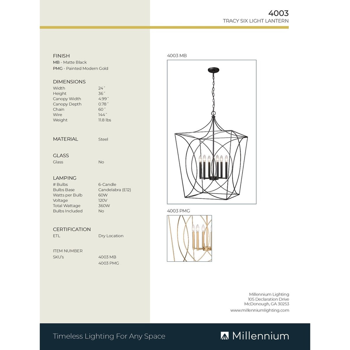 Lampada a sospensione Millennium Lighting Tracy a 4 luci in più finiture