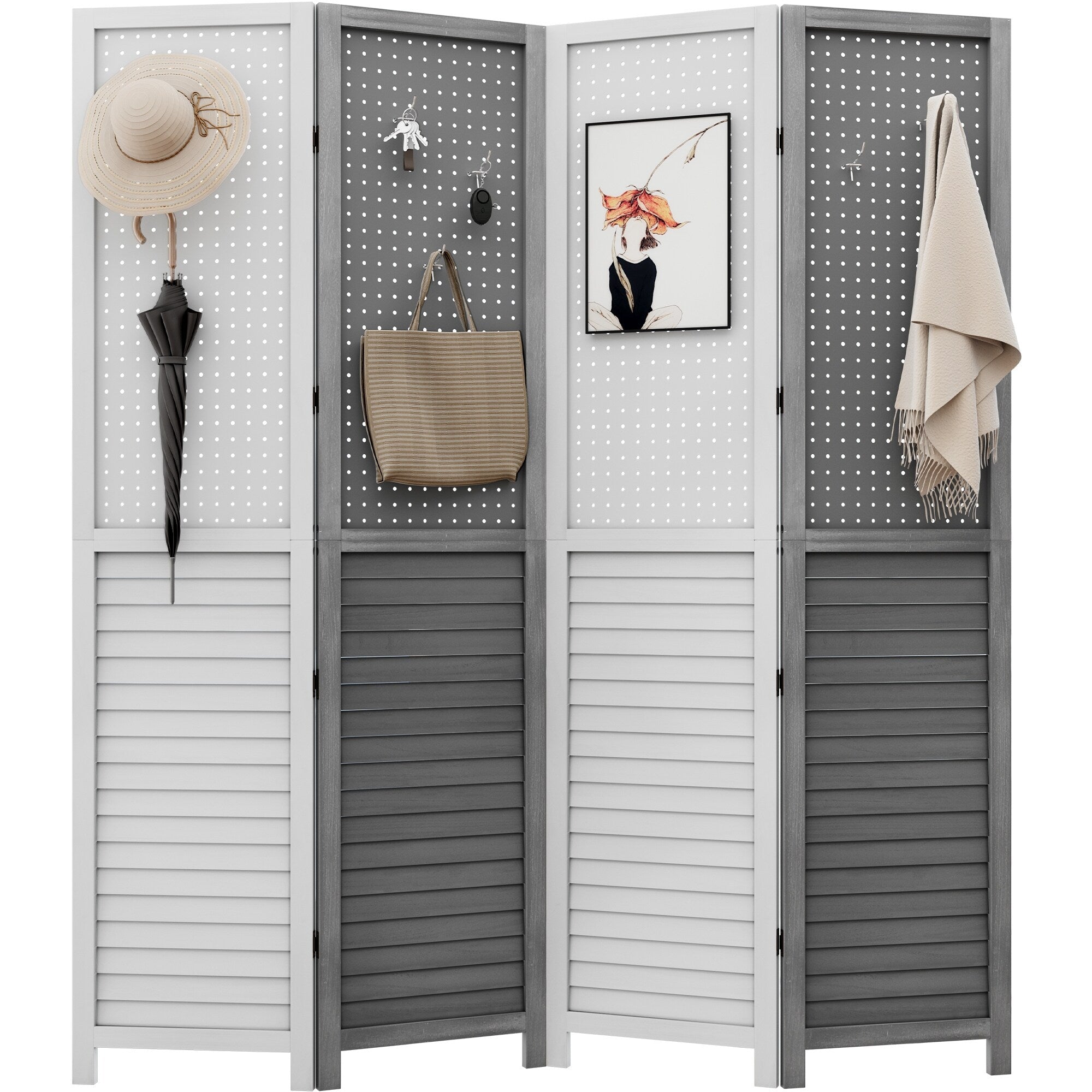 Divisorio per ambienti in legno bianco Moasis 67 a 4 pannelli