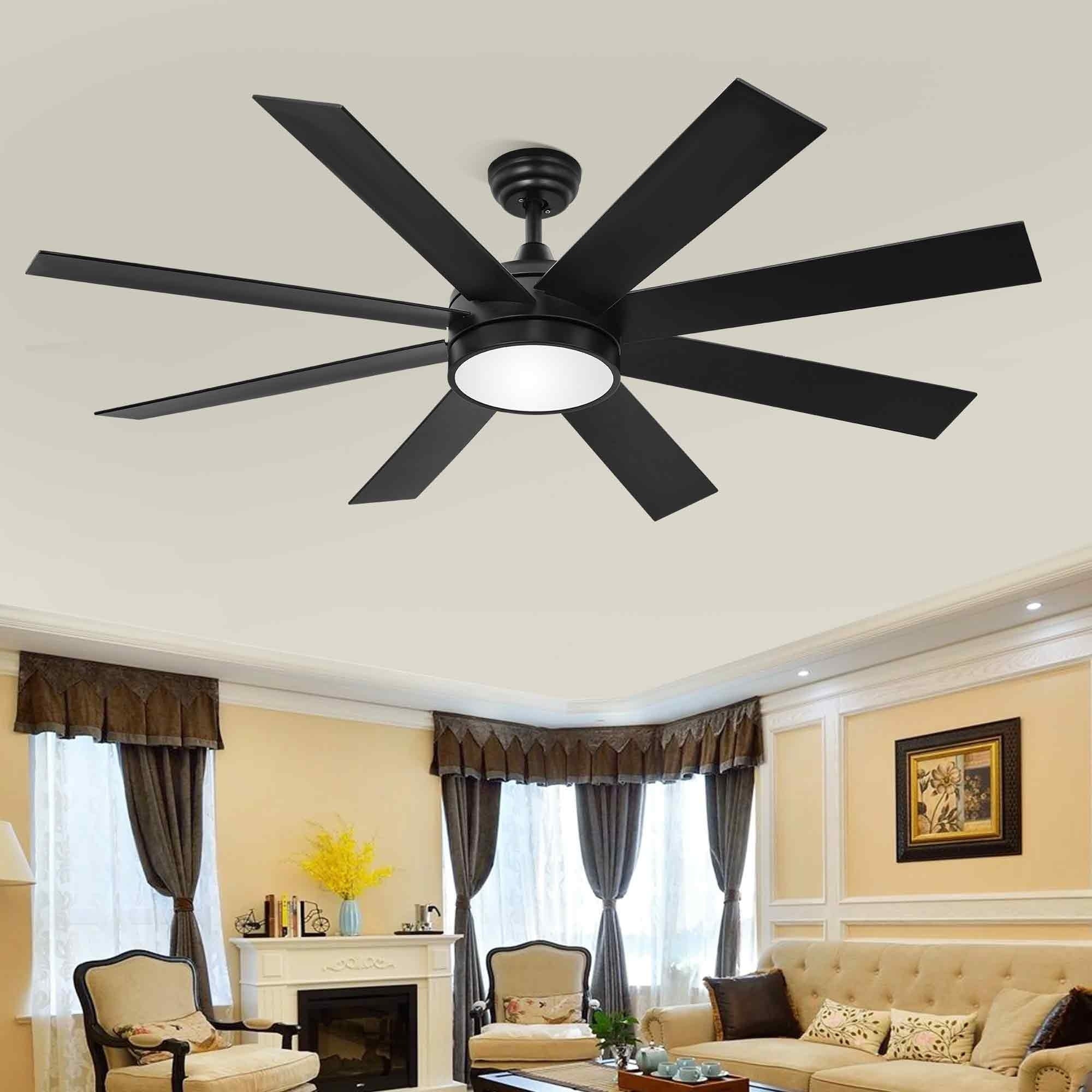 Ventilatore da soffitto Moasis nero opaco da 60 pollici a 8 pale con luce LED e telecomando - 60