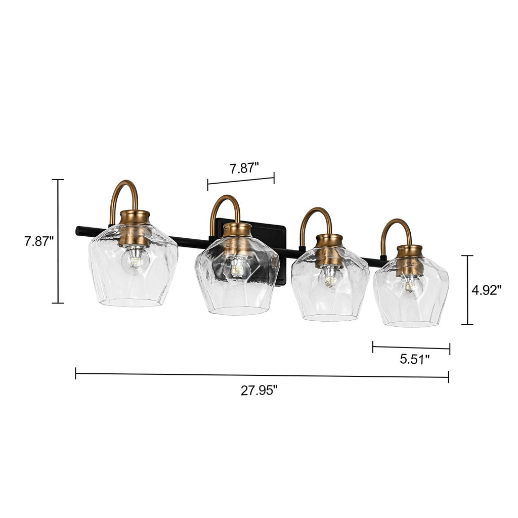 Applique da parete moderne da bagno a 3/4 luci dimmerabili con paralume in vetro