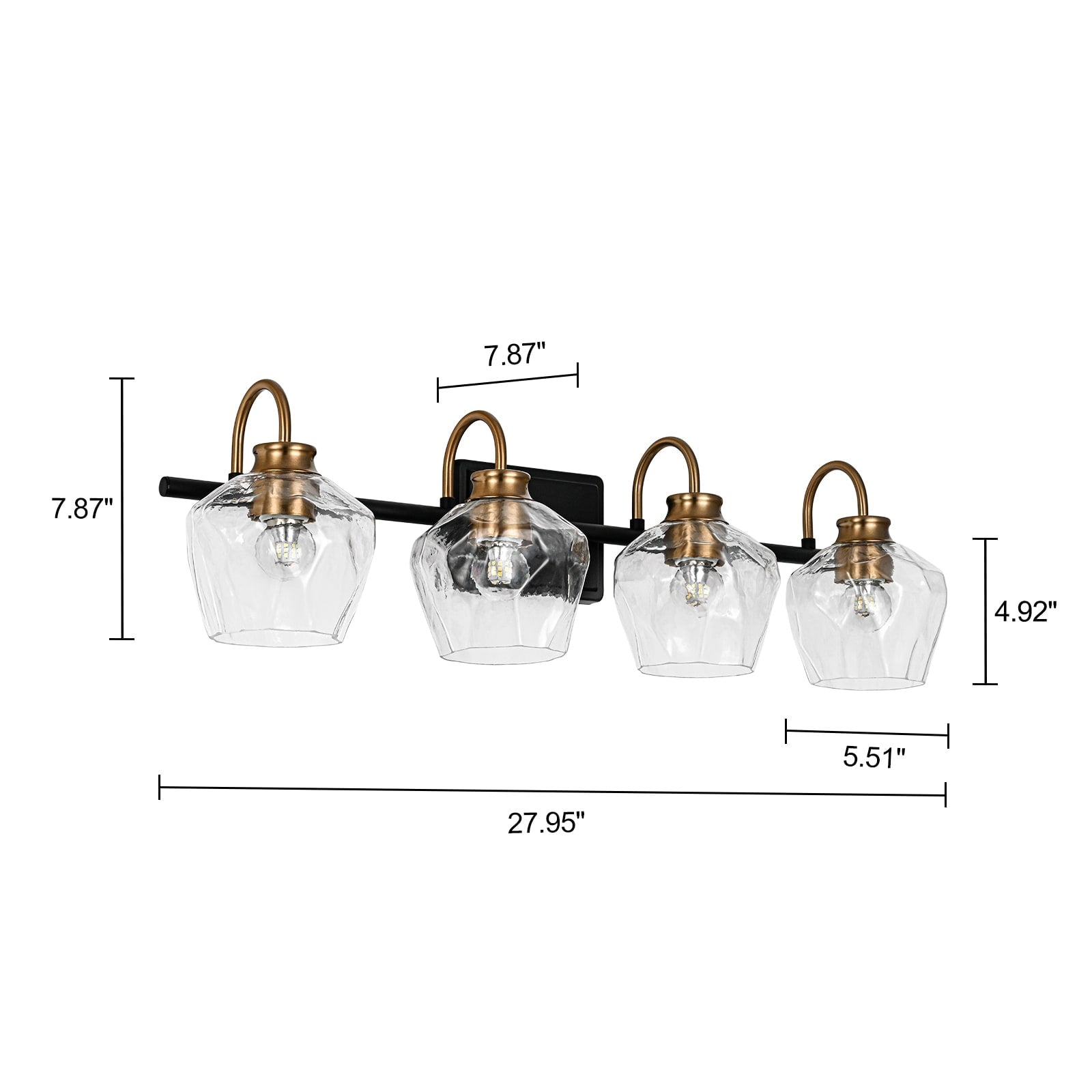 Applique da parete moderne da bagno a 3/4 luci dimmerabili con paralume in vetro