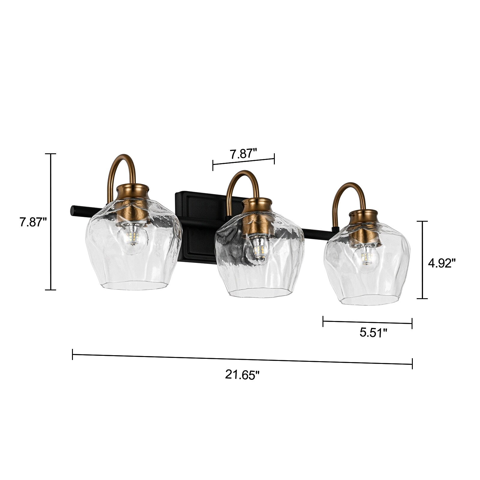 Applique da parete moderne da bagno a 3/4 luci dimmerabili con paralume in vetro