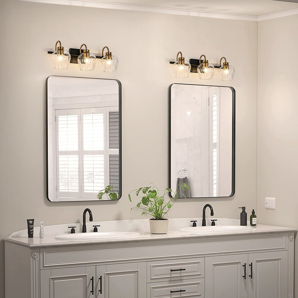 Applique da parete moderne da bagno a 3/4 luci dimmerabili con paralume in vetro